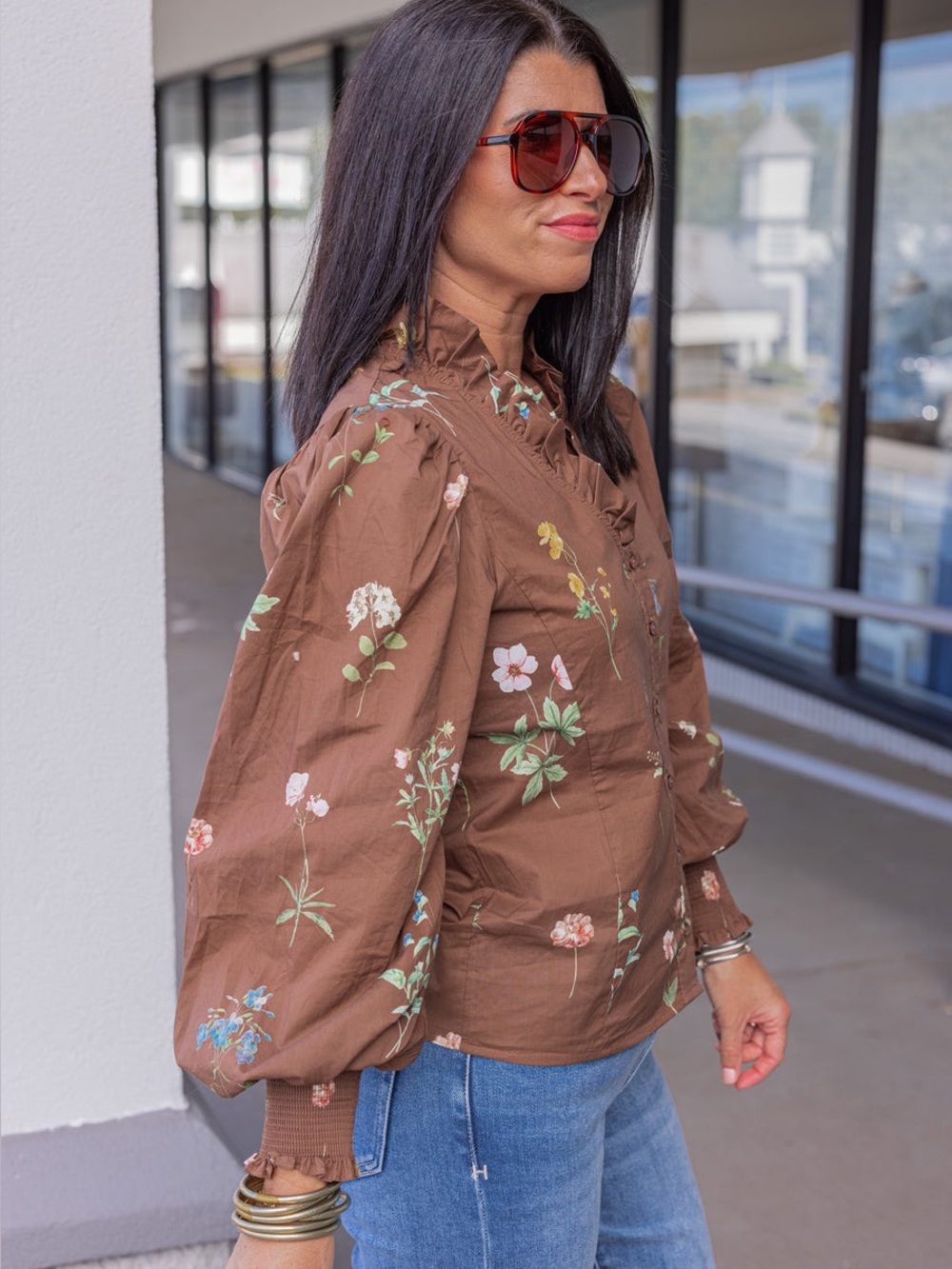 Entro Autumn Escape Brown Floral Top Size Large NWT